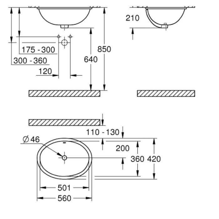 Grohe 39423000 Bau/Euro Ceramic Under Counter wash Basin 55cm 39423000