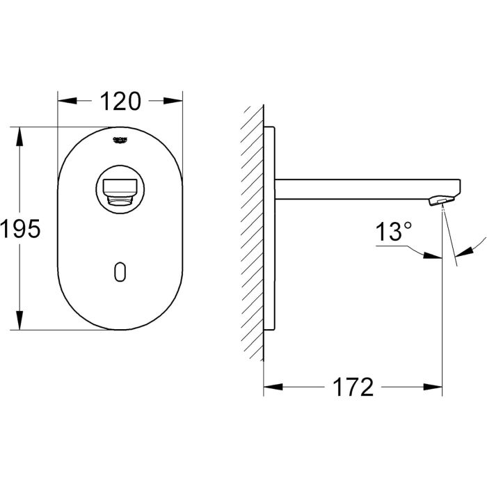 GROHE 36273000 Euroeco Cosmopolitan E Infra-Red Electronic Wall Basin Tap Without Mixing Device - Chrome