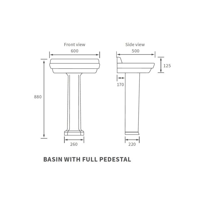 Hampton 600x500mm Basin & Full Pedestal 