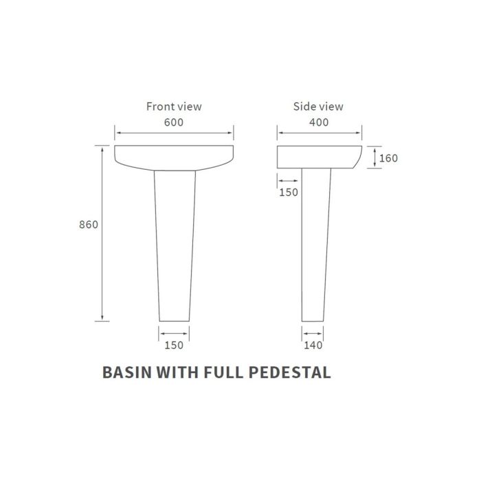 Ho 600x400mm 1TH Basin & Full Pedestal MTSP1090