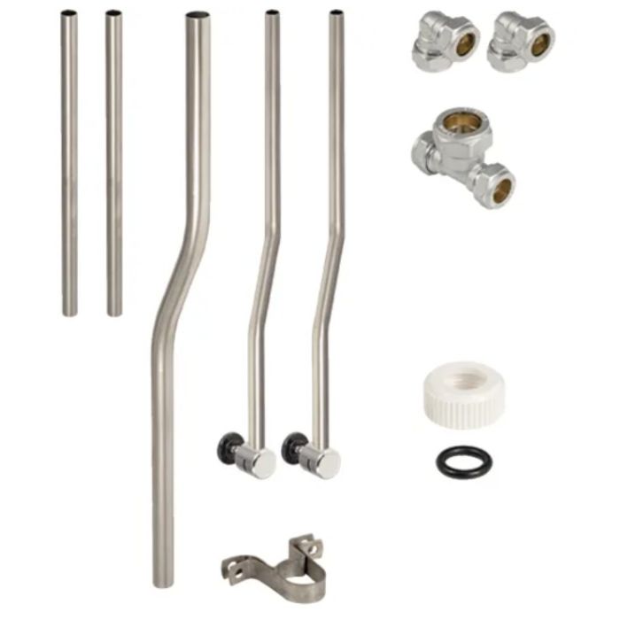 Twyford Flushpipe & Spreader Exposed (Univ) 2 Person SS6052SS silver-coloured / silver-coloured metallised, Replaces art. no. SS6053SS, SS6054SS, SS6055SS