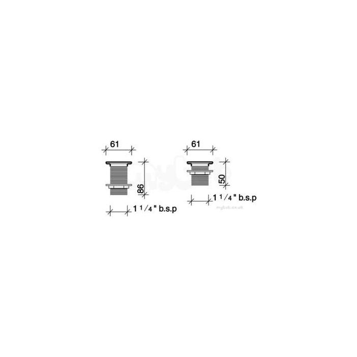 Twyford Longtail waste fitting 11/4” slotted WF4345CP