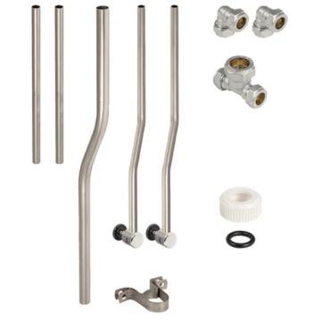 Twyford Flushpipe & Spreader Exposed (Univ) 2 Person SS6052SS silver-coloured / silver-coloured metallised, Replaces art. no. SS6053SS, SS6054SS, SS6055SS